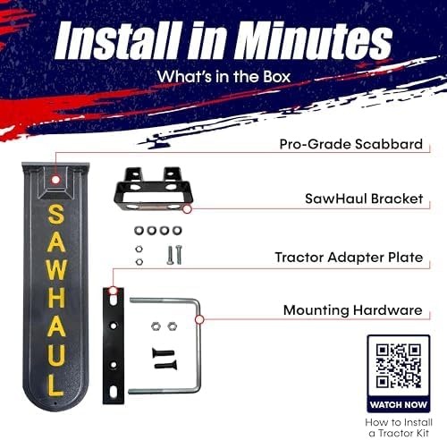SawHaul Universal Tractor Chainsaw Holder - Made in Kansas USA - Fixed Mount Chainsaw Carrier (20" Yellow) Compatible w/All Brands