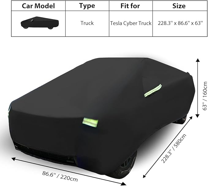Truck Cover Custom Fit for Tesla Cybertruck, Waterproof All Weather Lightweight Pickup Car Cover with Zipper Door,All-Season Protection Black