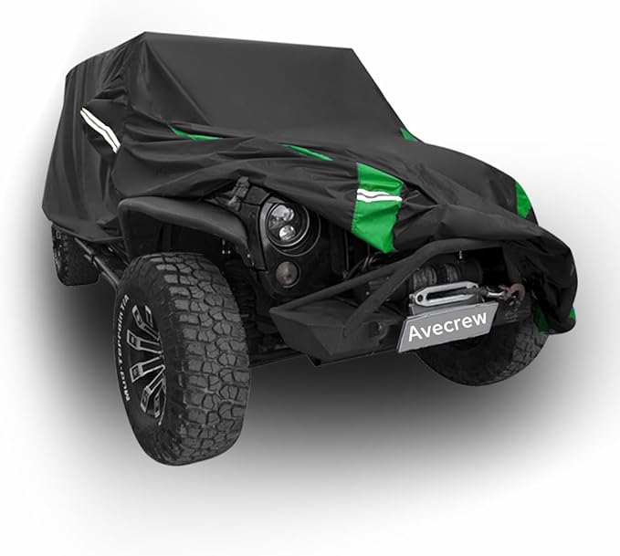 Avecrew for Jeep Wrangler Cover Waterproof 2 Door, All Weather for Jeep Rain Cover for Automobiles, Outdoor Full Exterior for Jeep Covers Fits JK JL TJ YJ CJ (Green)