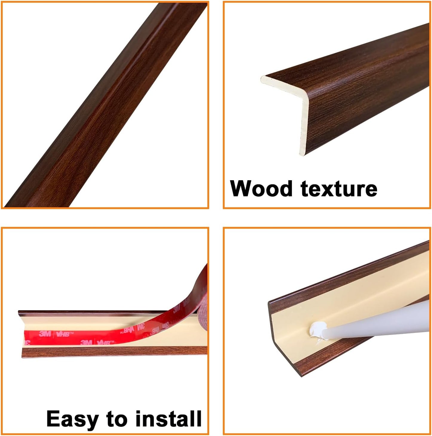 Wall Corner Protector 6PCS 45" Corner Molding Trim Black Wood Grain Corner Trim Decorative Strips for Door and Window Frames Mirror Edges Ceramic Tiles, and Wooden Wall Edges.