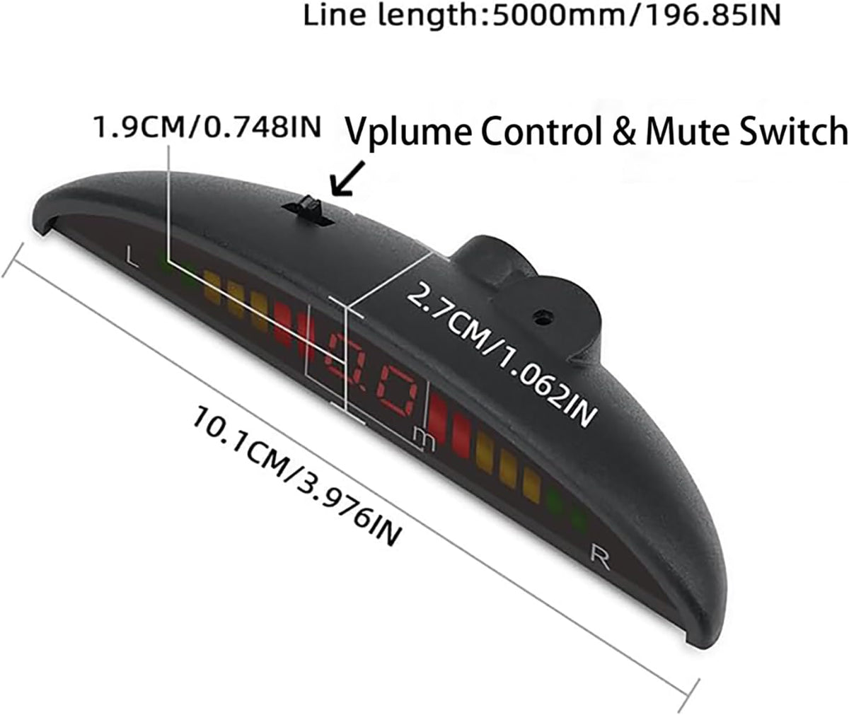 Car Reverse Backup Parking Sensor Radar System kit The LED Display with 3 Colors can Both Shows Distance Data and warn You with beep Sound Adjustable Volume Compact and Easy to Install(Matte Black)