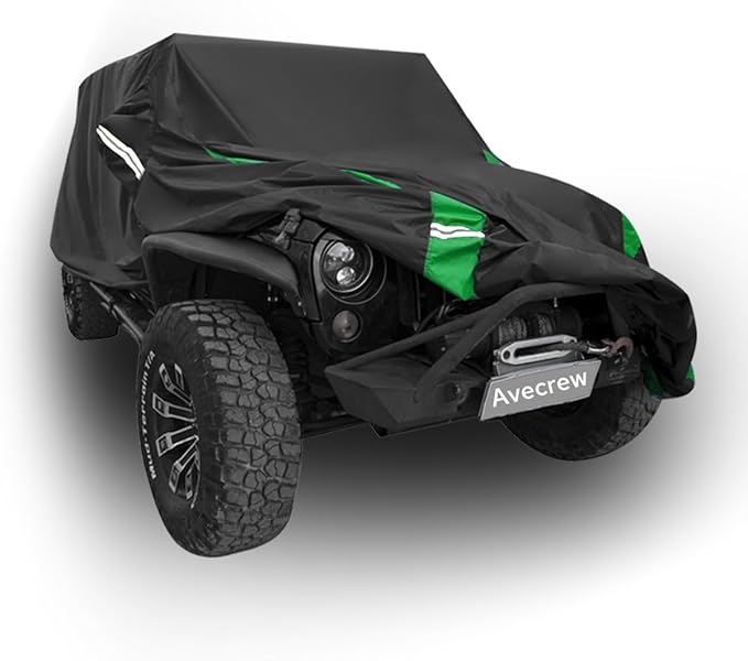 Avecrew for Jeep Wrangler Cover Waterproof 4 Door, All Weather for Jeep Rain Cover for Automobiles, Outdoor Full Exterior for Jeep Covers Fits JK JL TJ YJ CJ (Green)