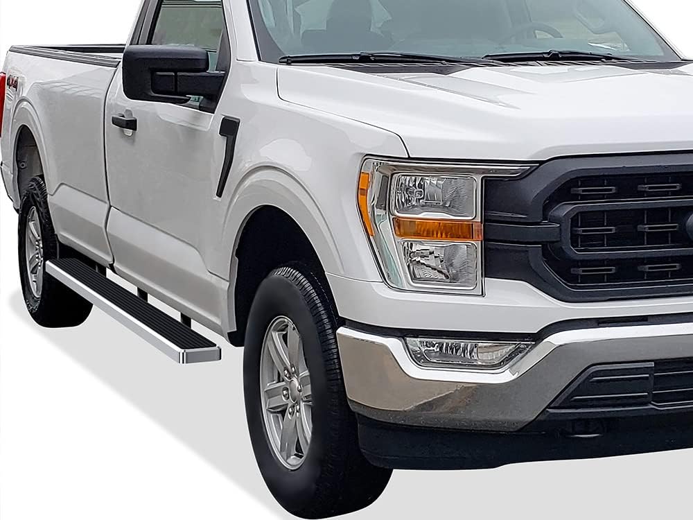 APS Wheel to Wheel Running Boards 5in Compatible with Ford F150 2015-2025 Regular Cab 6.5ft Bed & F-250 F-350 Super Duty 2017-2025 304 Stainless Steel (Nerf Bars Side Steps Side Bars)