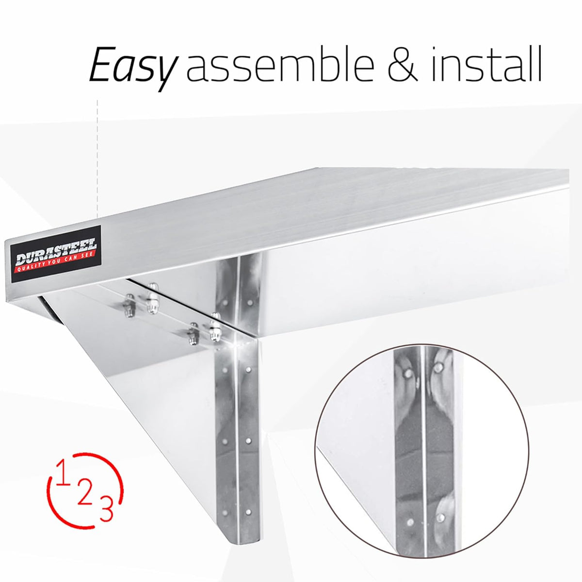 DuraSteel Stainless Steel Wall Shelf - 48" Wide x 12" Deep Commercial Grade - NSF Certified - Industrial Appliance Equipment (Restaurant, Bar, Home, Kitchen, Laundry, Garage and Utility Room)