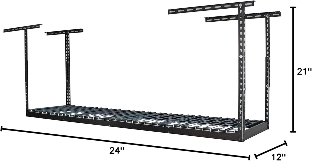 MonsterRax Overhead Garage Storage Rack 2x8, Ceiling Mounted Shelving, Adjustable Hanging Organizer, Heavy Duty Steel, 350 Pound Capacity, Color: Hammertone, Adjusts 12-21" from Ceiling