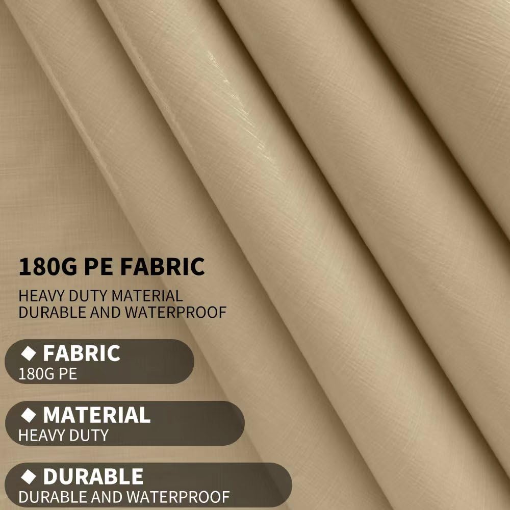 Rutile 12 x 20 FT Carport Replacement Cover, Heavy Duty Car Tarp Canopy Tent Garage Top Shelter Cover with Fabric Leg Pole Skirts and Ball Bungees Beige (Only Top Cover, Frame is not Included)