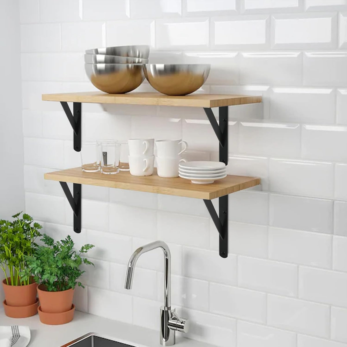 6 Pack L12 x H 8" Black Heavy Duty Shelf Brackets with Screws Metal Shelf Brackets Shelf Support Angle Brackets for Shelves L Brackets Heavy Duty Floating Shelf
