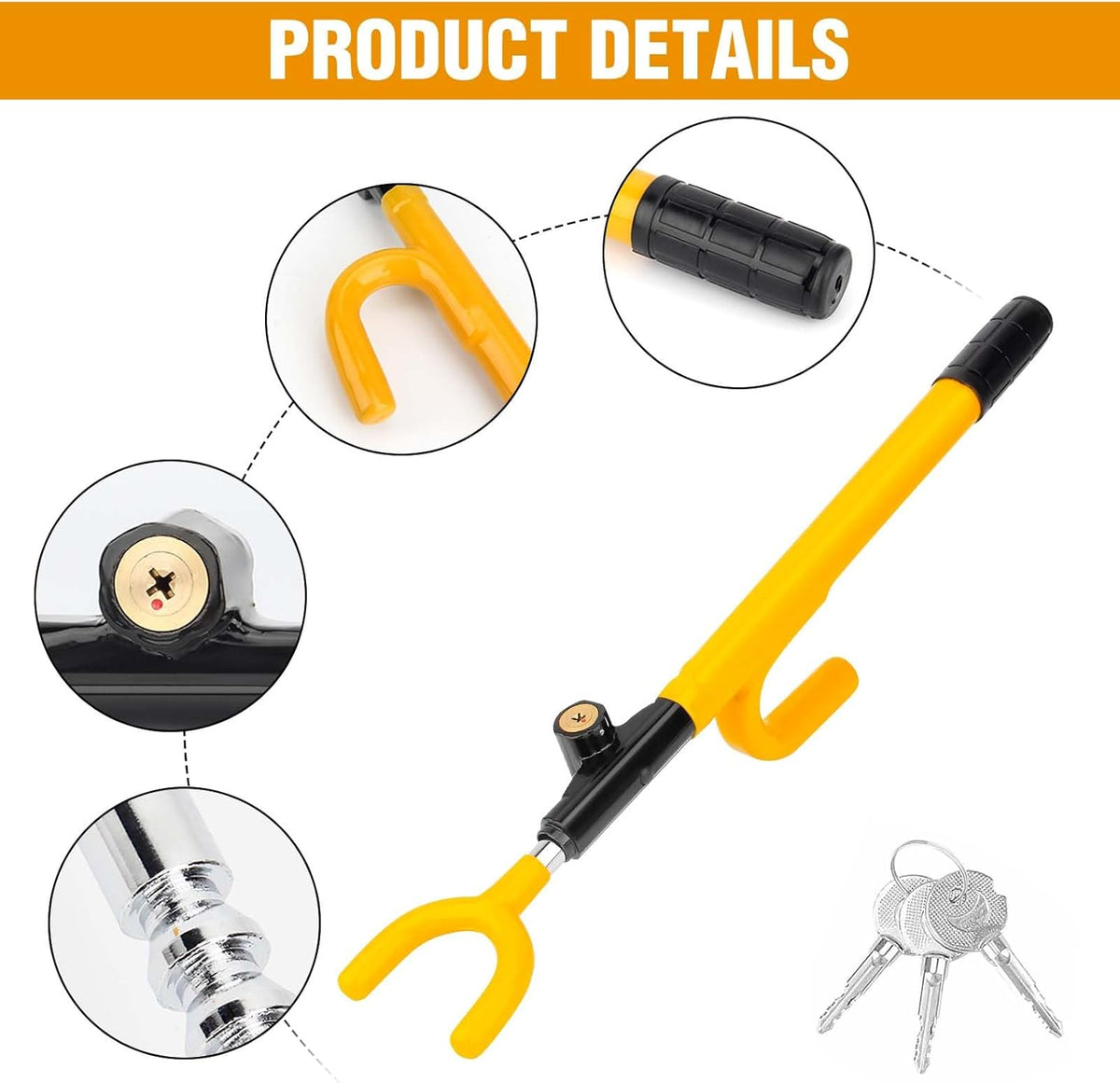Car Steering Wheel Lock Anti-Theft Device - MIRUNNY Security Steering Wheel Lock with Adjustable Length for Trucks Vans SUVs
