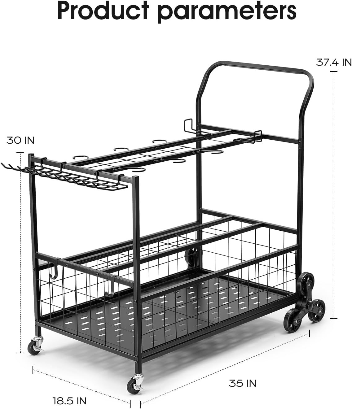 Heavy-Duty Garden Tool Organizer for Garage with 2 Stair-Climbing Wheels, Lawn & Yard Tool Storage Rack, Garage Tool Cart with Lockable Wheels, Outdoor Garden Tool Storage for Sheds