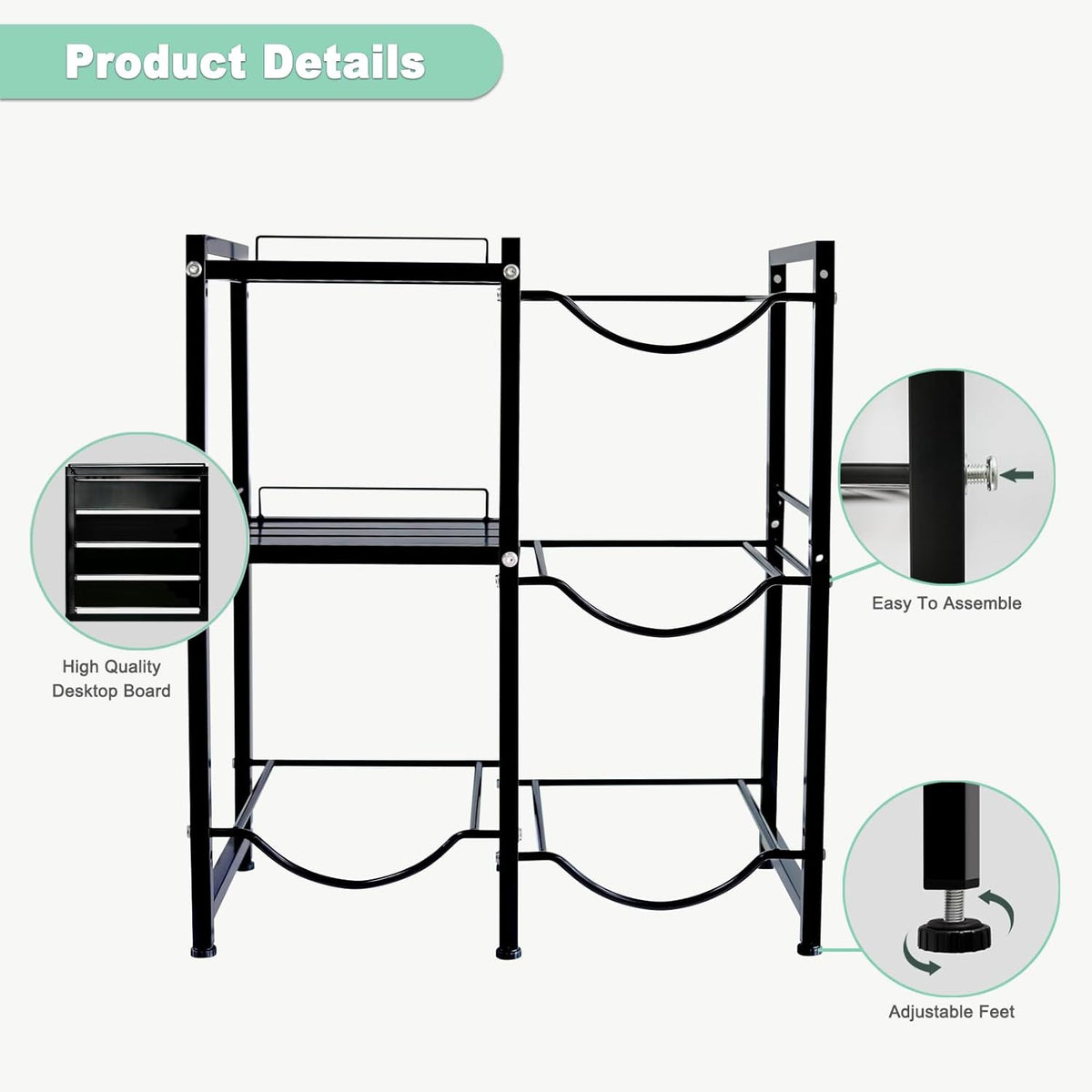 5 Gallon Water Jug Holder with 2 Storage Shelves, 3 Tier Water Bottle Holder Heavy Duty Jug Stand for Home Office Kitchen Organizer