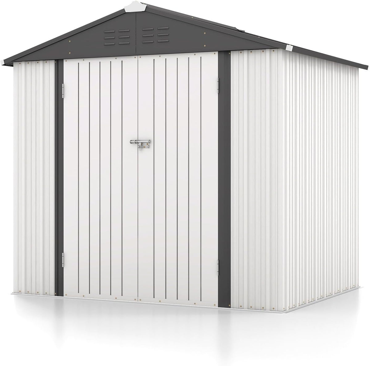 Patiowell Outdoor Storage Shed 8x6 FT, Garden Tool Storage Shed with Sloping Roof and Double Lockable Door, Outdoor Shed for Backyard Garden Patio Lawn, White