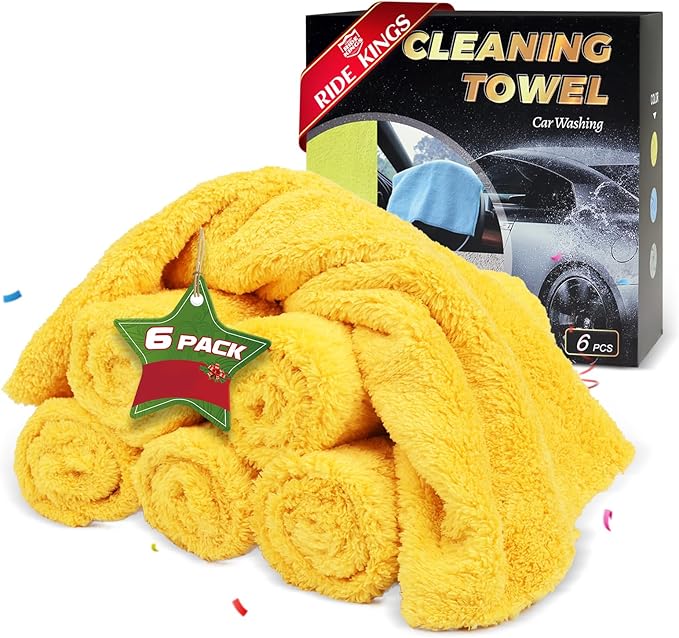 Micro Fiber Towels Car,Coral Fleece Car Wash Cleaning Towel,Endless,Absorbent, Scratch Free,No Lint, Extra Soft,Reusable and Durable,Interior Microfiber Rags 16in x 16in-6 Packs Yellow