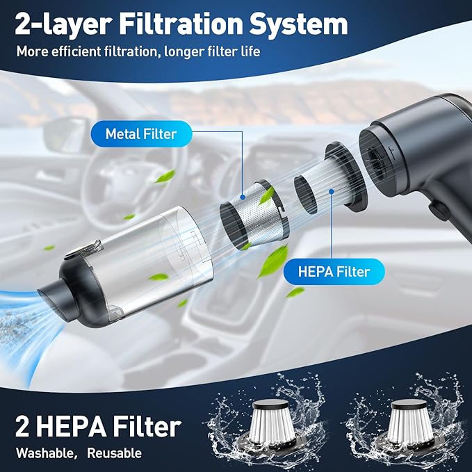 Mini Vacuum Cleaner, 120W High Power Handheld Car Vacuum Cleaner, 2 in 1 Air Duster and Hand Held Vacuum Portable Cordless, Rechargeable Small Vacuum for Car, Home, Office, Pet(Black)