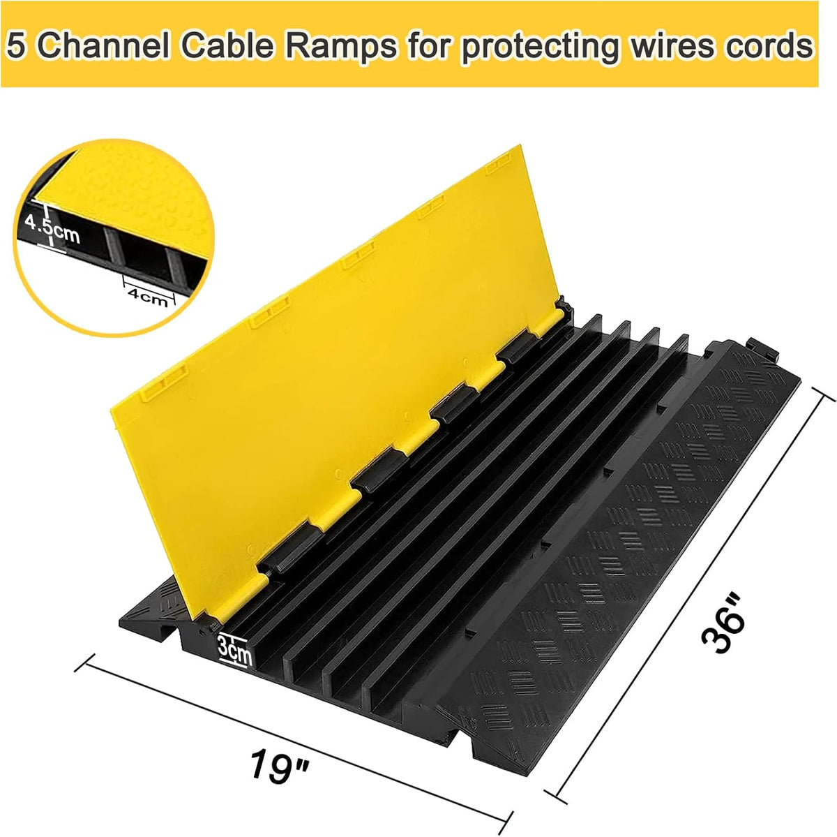 CXRCY Cable Ramp 1 Pack of 5 Channel PVC Rubber Cable Protector,18000lbs Capacity Heavy Duty Speed Bumps Hose Cord Channel Protector Ramps for Wire/Hose/Pipe Hider Driveway Outdoor
