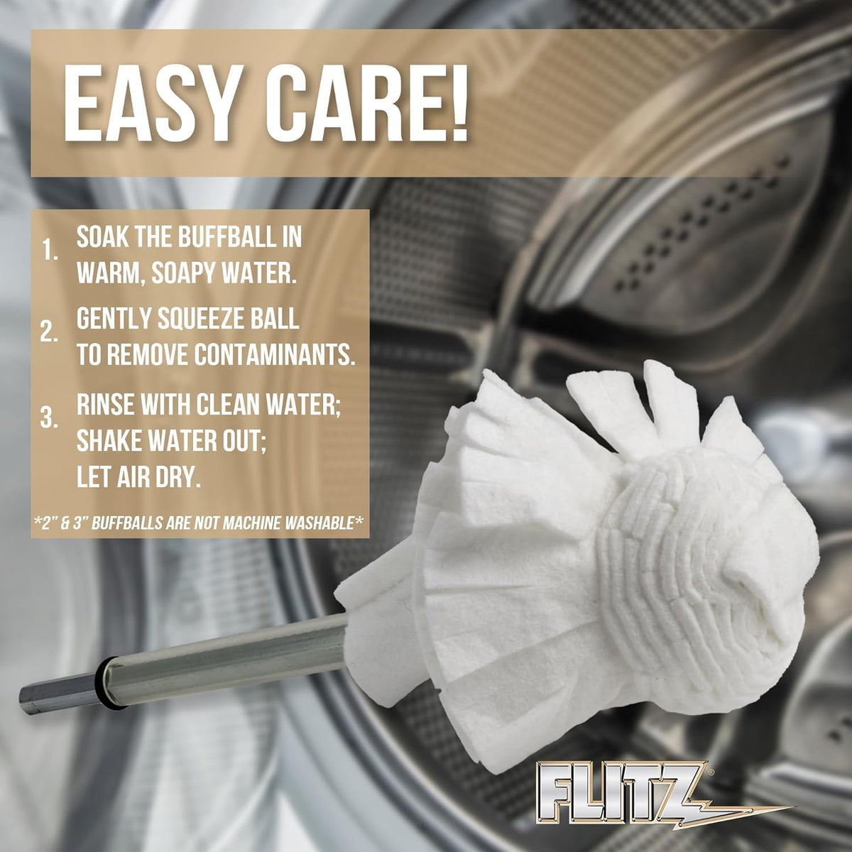 Flitz Buff Ball w/ 1.76oz Metal Polish Paste - 2in Drill Buffer Polisher Attachment for Any 3/8in Drill - Self-Cooling, Washable Polishing Ball to Buff, Shine, & Protect All Metals, Plastics (1 Pack)
