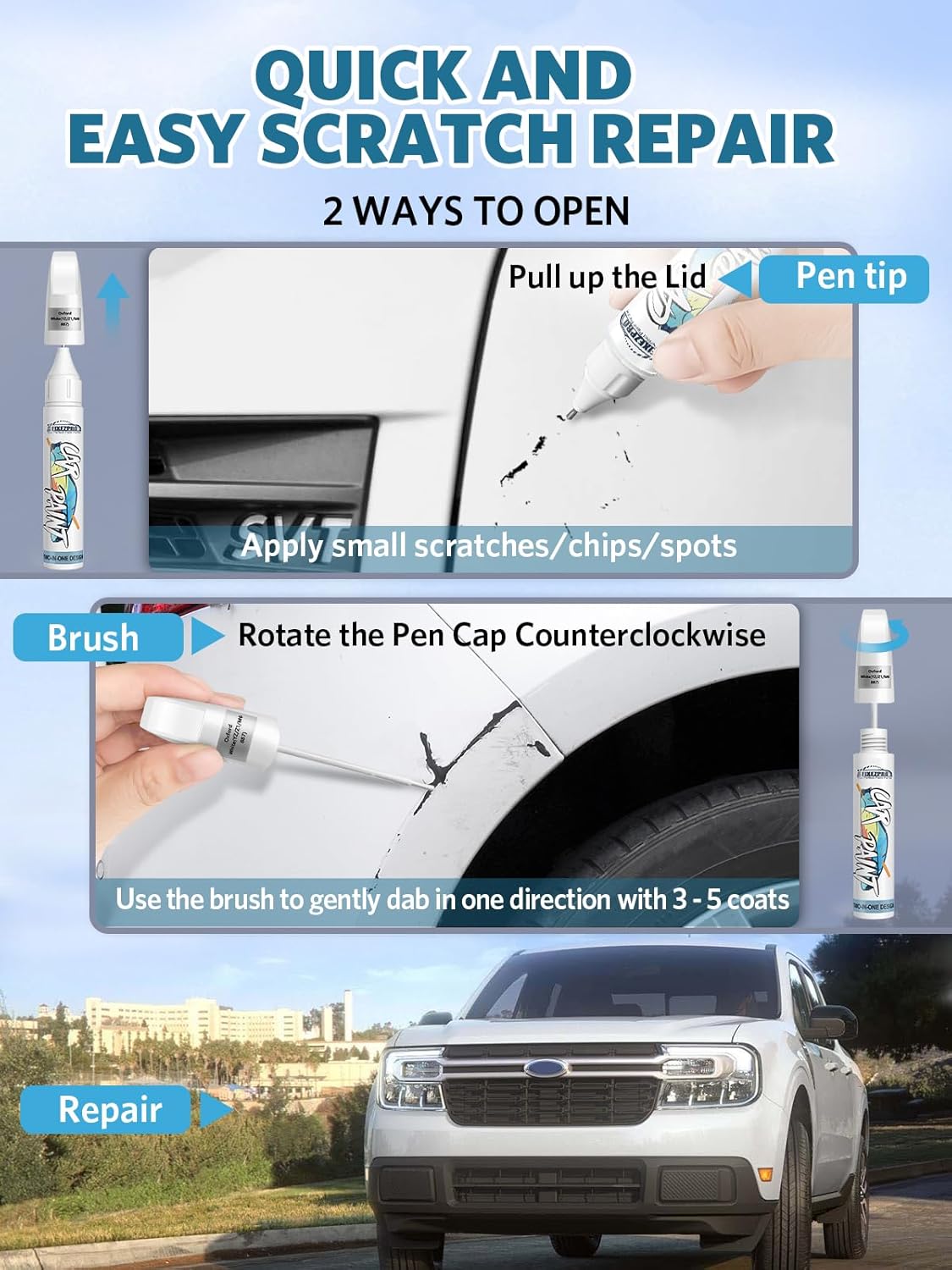 Tuxedo Black(UH) Touch Up Paint for Ford, Car Paint Scratch Repair Remover Pen Color Exact Match, Quick and Easy Fix Automotive Chips and Nicks Scuff
