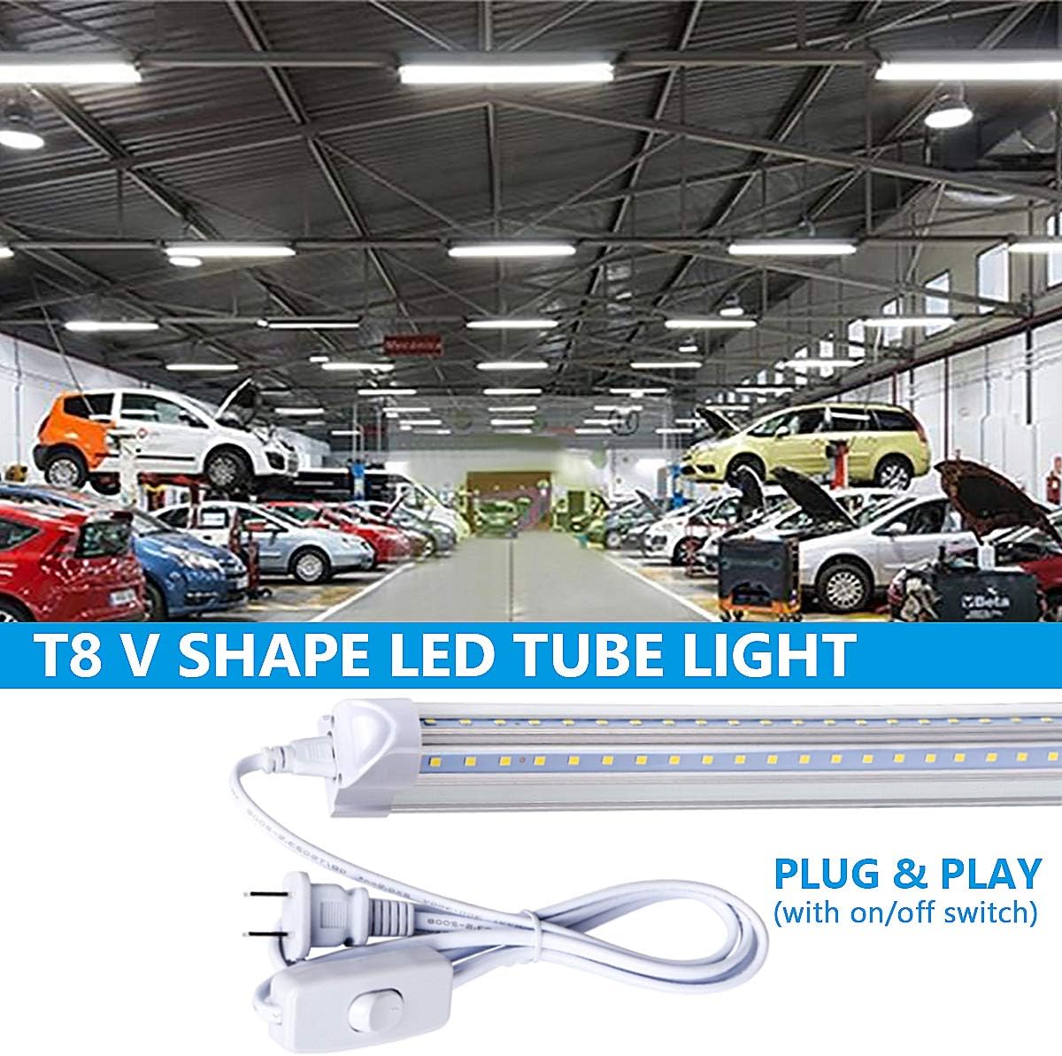 4 Pack,Led Shop Lights, 8FT Led Shop Light,100W 6000K 15000LM Clear White,Led Shop Light 8FT 110V Linkable Integrated V-Shape for Shop Garage,Warehouse,