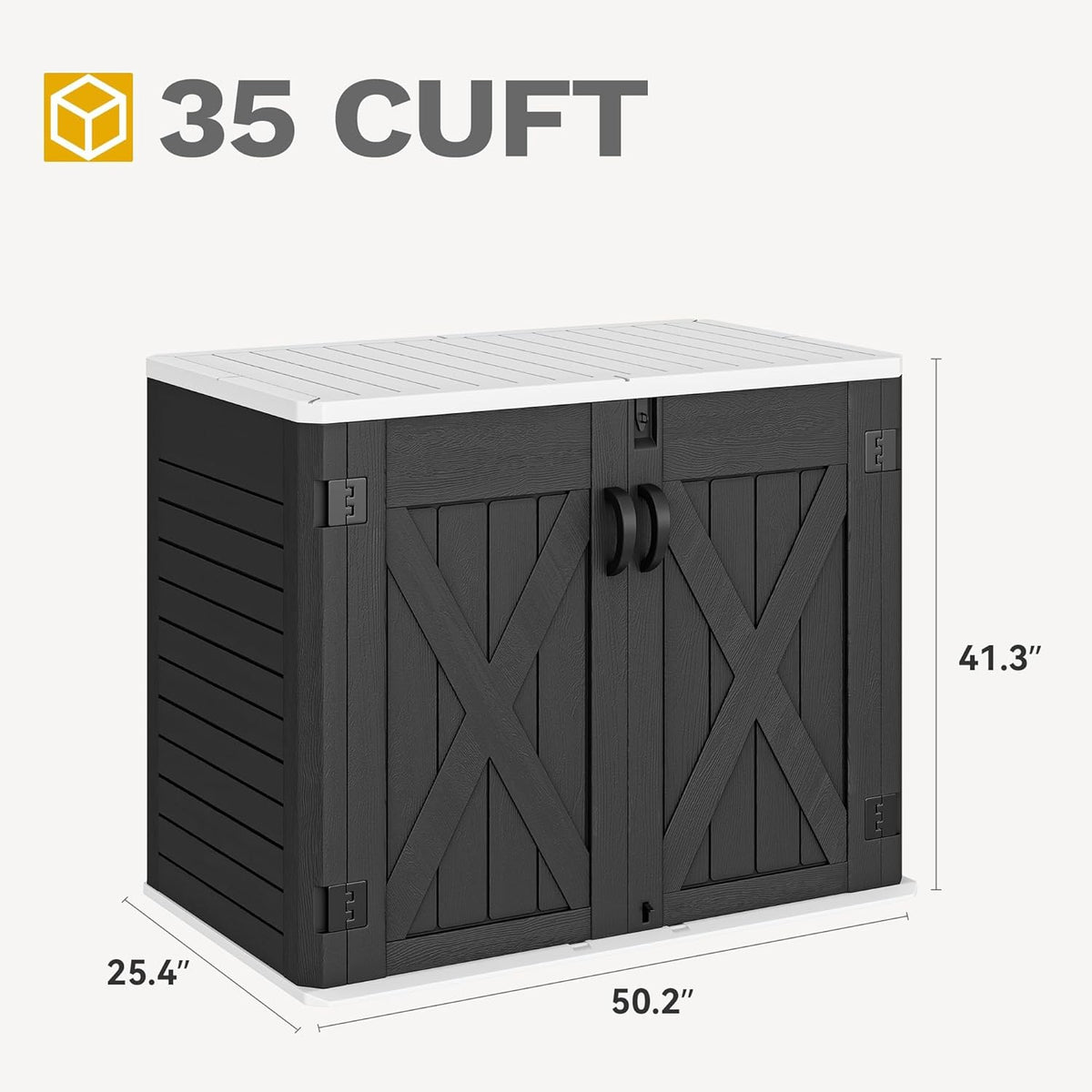 DWVO 35 Cu Ft Storage Shed with Unique X-Shaped Lockable Door, Outdoor Weatherproof Resin Shed Without Shelf for Waste Bins, Bicycles, Gardening & Lawn Equipment, Dark Gray