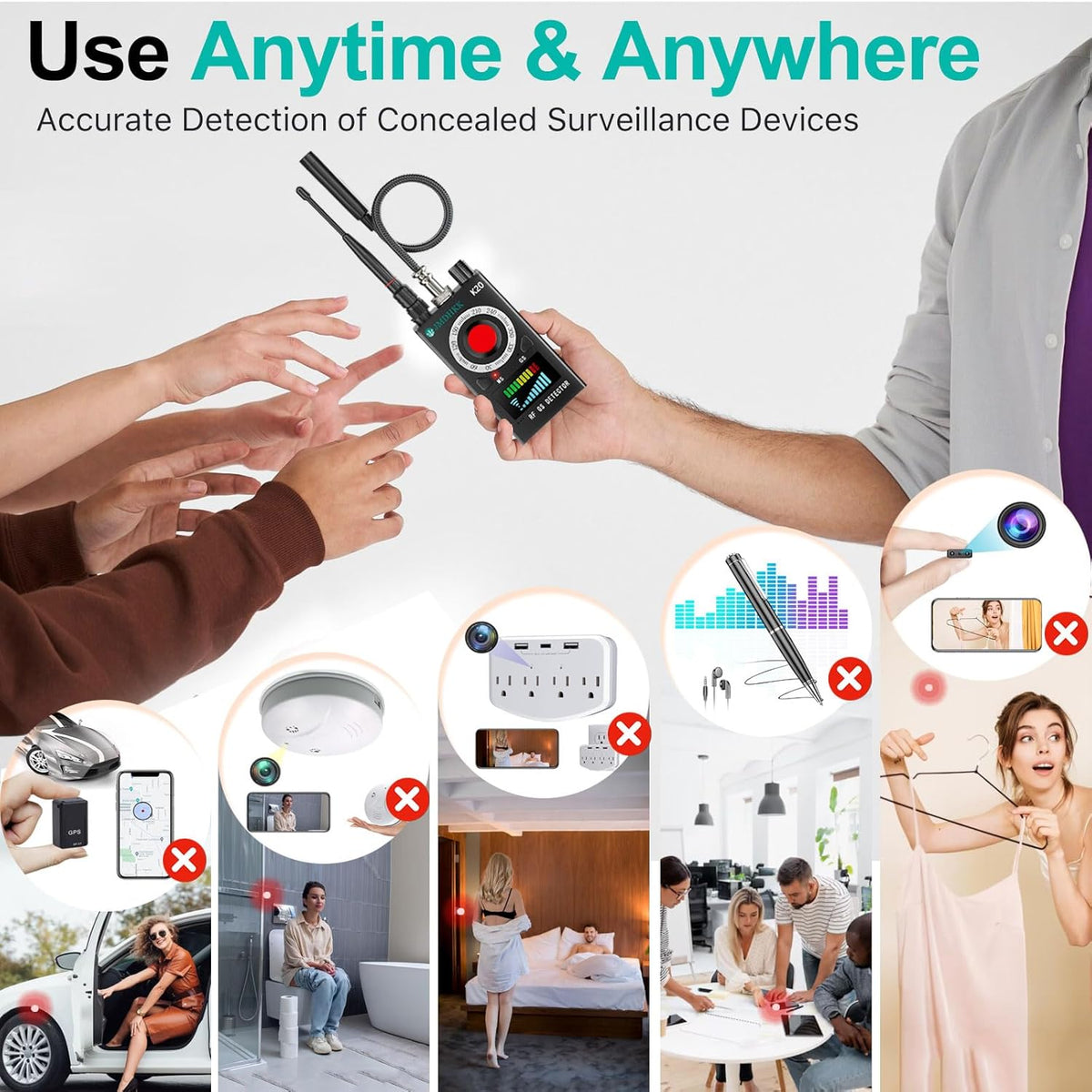 JMDHKK Hidden Camera Detector, Bug Detector & GPS Tracker Detector – RF Detector & Camera Finder for Hotel, Travel, Car, Office, Home Privacy Protection