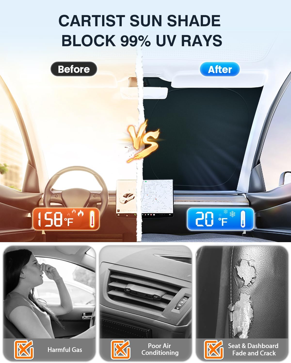2024 New 5-Layer Windshield Sun Shade Custom Fit for Kia Soul 2020-2024 2025 Accessories Foldable Car Front Window Sunshade Sun Visor Protector