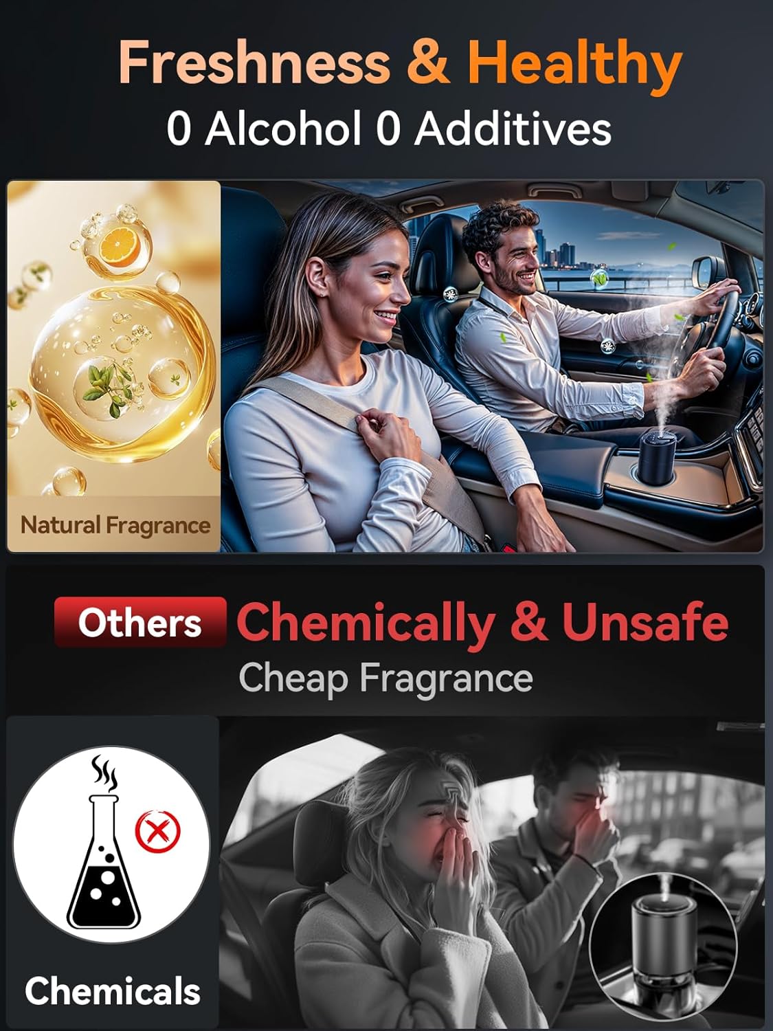 Ceeniu Smart Car Air Fresheners, Sweet Vanilla Scent, A New Smell Experience by Atomization, Each Bottle Perfume Lasts 4 Months, Adjustable Concentration, Auto On/Off, Built-in Battery