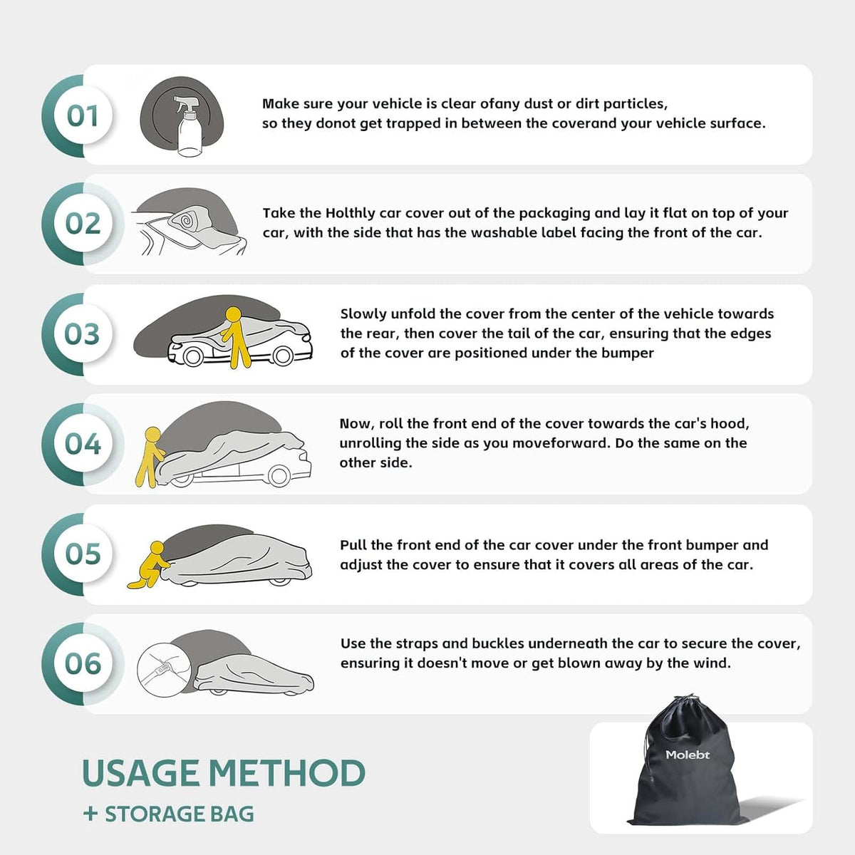 Full Exterior Covers Waterproof All Weather for Sedan & Coupe, Universal Fit for Corvette, Porsche 911, Honda Civic, Toyota Corolla, etc. Rain Winter Sun Protection.(Length: 179"-185")