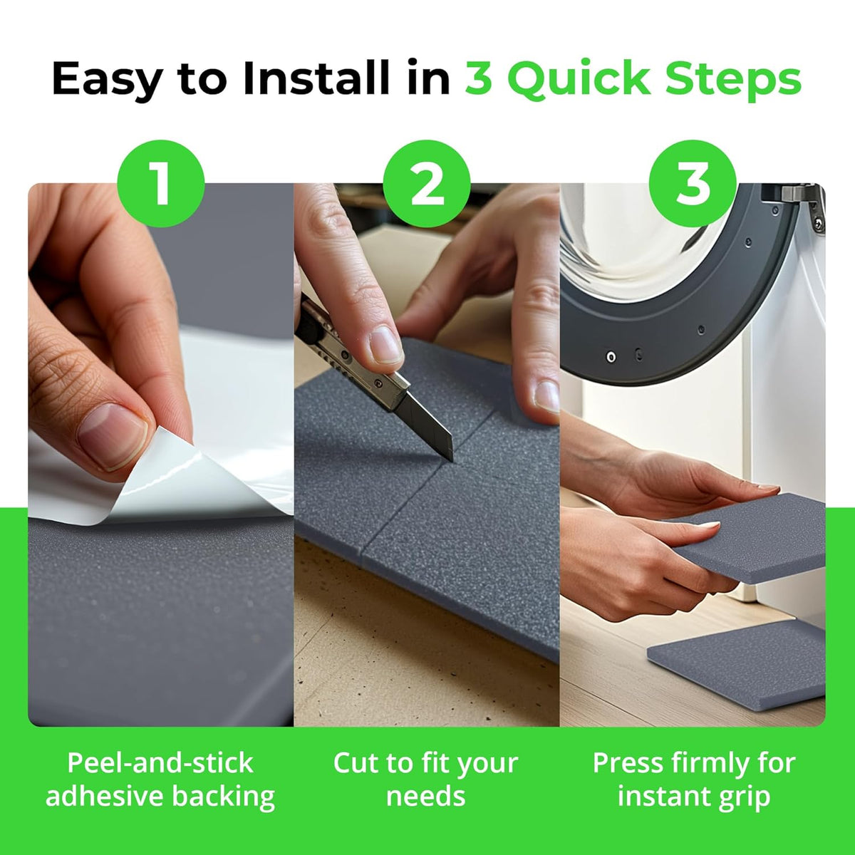XCEL Set of 4 Gray Multi-Purpose Anti-Vibration Pads with Self Adhesive – Protection for Furniture & Appliances – Closed Cell Foam Rubber Pad, 12” x 12” x ¼”