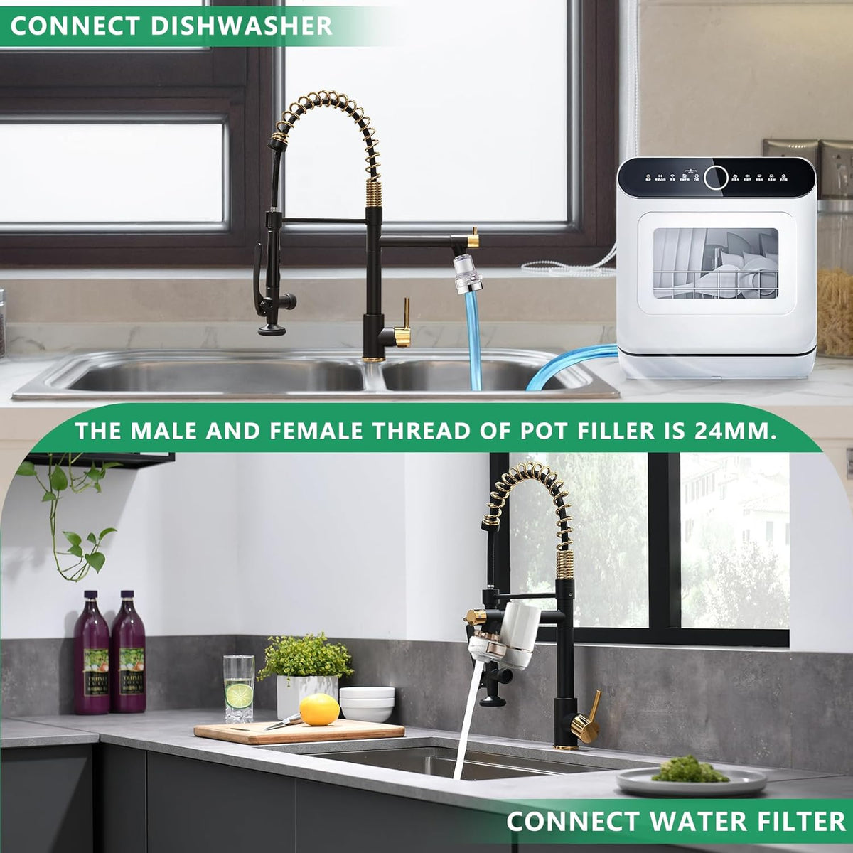 Fapully Black&Gold Kitchen Faucet with Sprayer,Commercial Pull Down Kitchen Faucet for Kitchen Sink