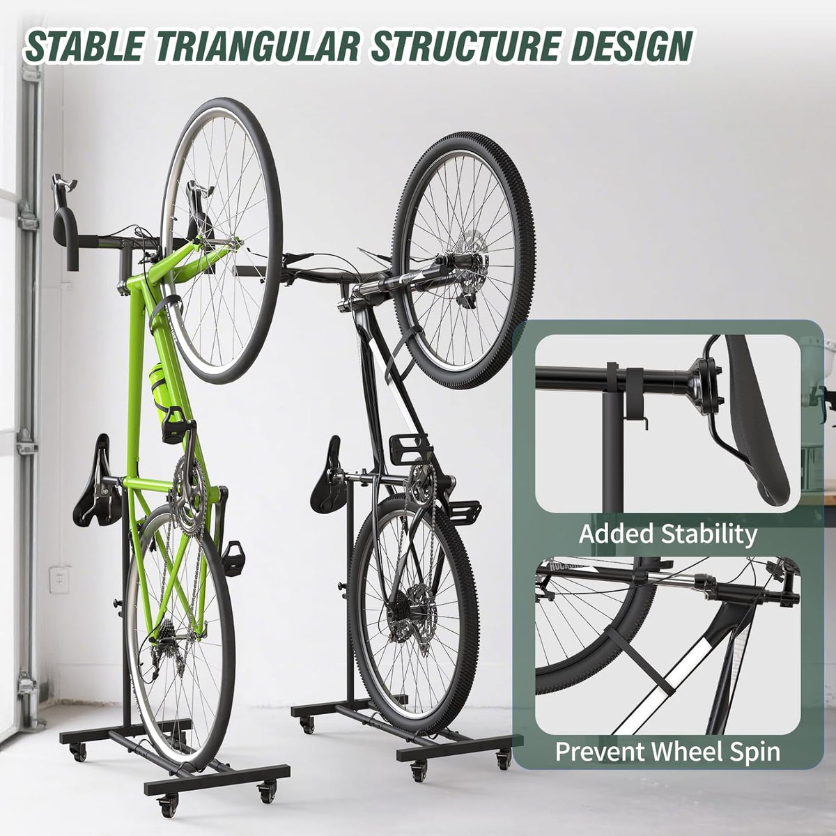 Vertical Bike Stand, Upright Bike Parking Rack Floor, Adjustable Bicycle Storage for Wheels Sizes up to 29", Freestanding Bicycle Organizer with Swivel Casters, Indoor Bike Holder for Garage 2-Pack