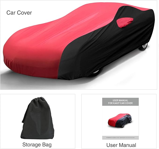 KAKIT Waterproof Car Cover Custom Fit for 2005-2013 C6 Stingray, UV Resistant Fade-Proof Cover for Chevy Corvette, Indoor & Outdoor Use (Red & Black Combo)
