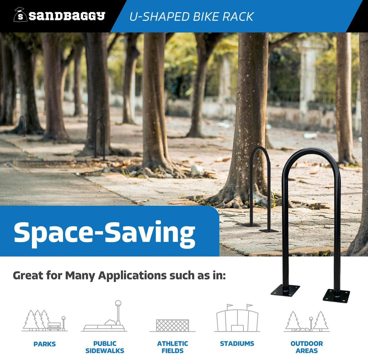 Sandbaggy U Shaped Bike Rack - Outdoor, Commercial - Galvanized Steel - Surface/Ground Mounted (5, White)