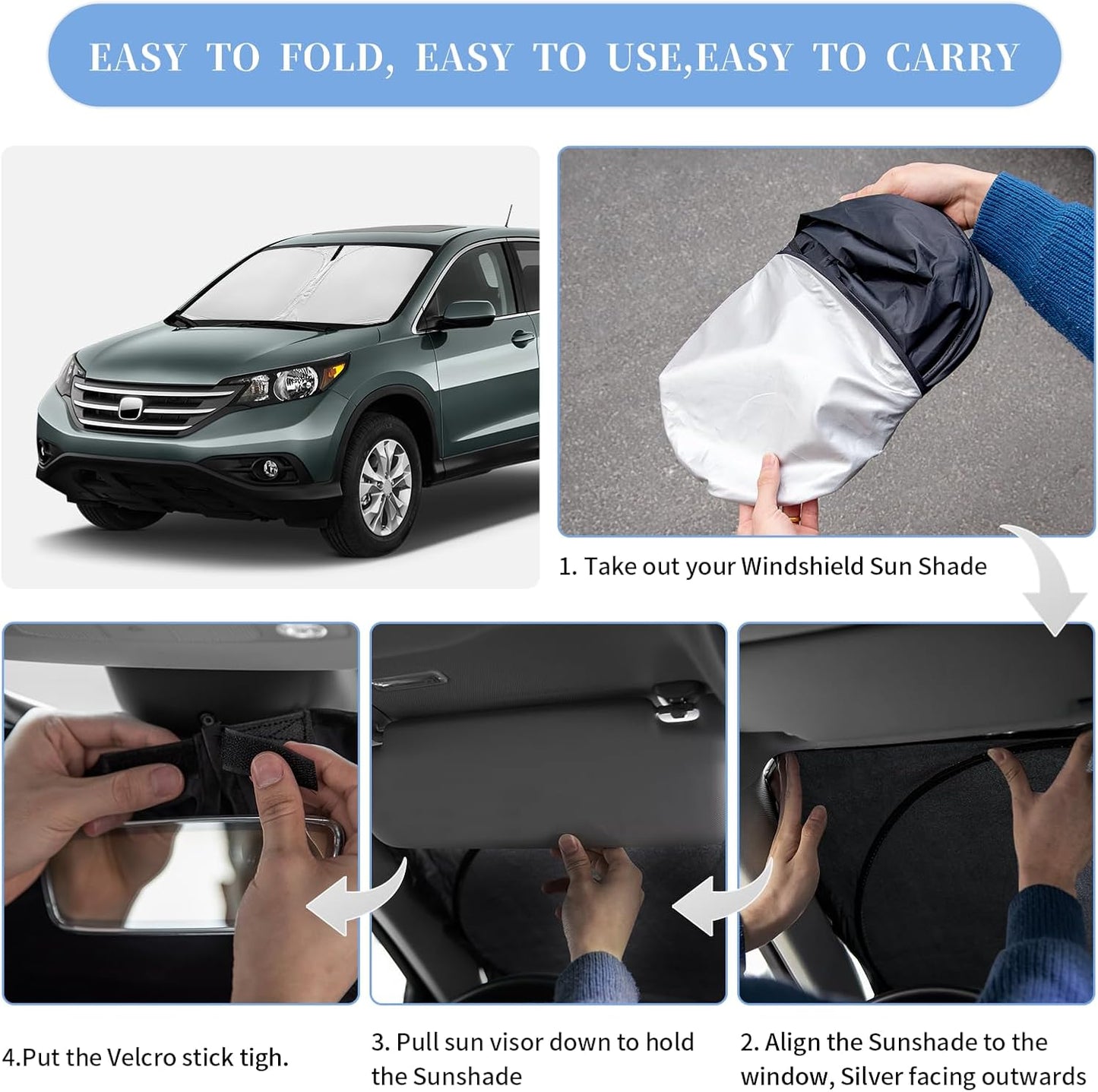 for 2025 Toyota RAV4 Sun Shade Sunshade Windshield Cover 4-Layers Front Window Shade for RAV-4 2019-2024 2025 Custom Fit Sun Visor - 240T Retractable Shade Blocks UV Rays Car Accessories