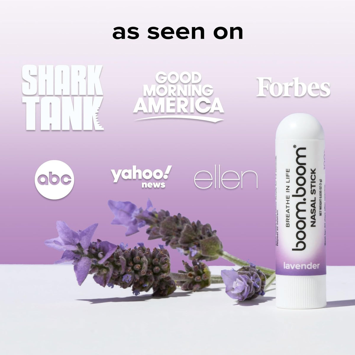 BoomBoom Nasal Stick | Vapor Flow Technology | Cool Refreshing Sensation | Natural Mood Boost | Simple Ingredients | Essential Oils + Menthol Inhaler (Lavender)