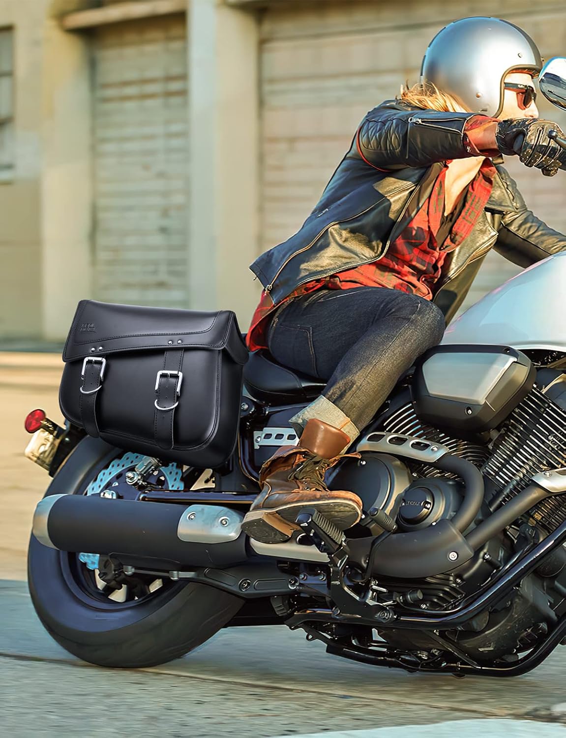 KEMIMOTO Motorcycle Saddlebags, 30L Large Capacity Saddle Bags Motorcycles, PU Leather Motorcycle Luggage Bag for Sportster Softail Dyna V-star Shadow, Universal Motorcycle Accessories, Black