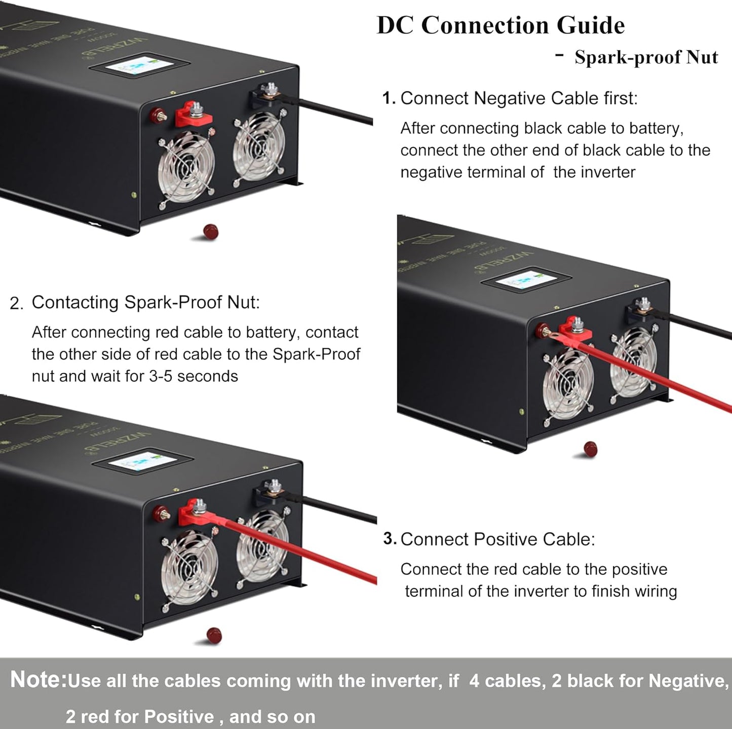 WZRELB 7000W Pure Sine Wave Inverter, 24V DC to 120V 240V AC, 4 AC Outlets, Hardwire Terminal, 91.6% Efficiency