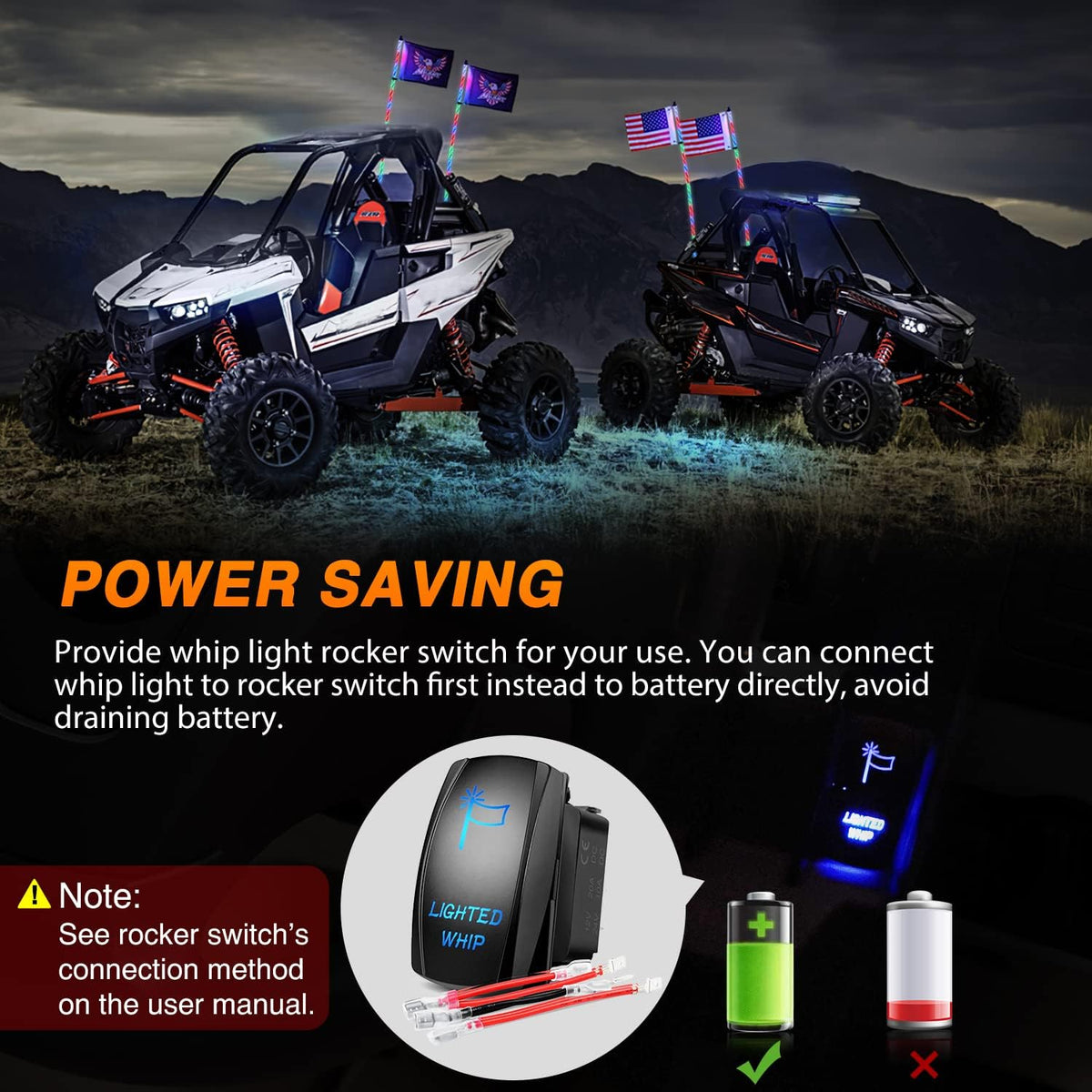 Nilight 2PCS 6FT RGB LED Whip Light, Remote App Control w/DIY Chasing Patterns Stop Turn Reverse Lighting Modes Safety Lighted Antenna for ATV UTV Polaris RZR Can-am Dune Buggy Jeep