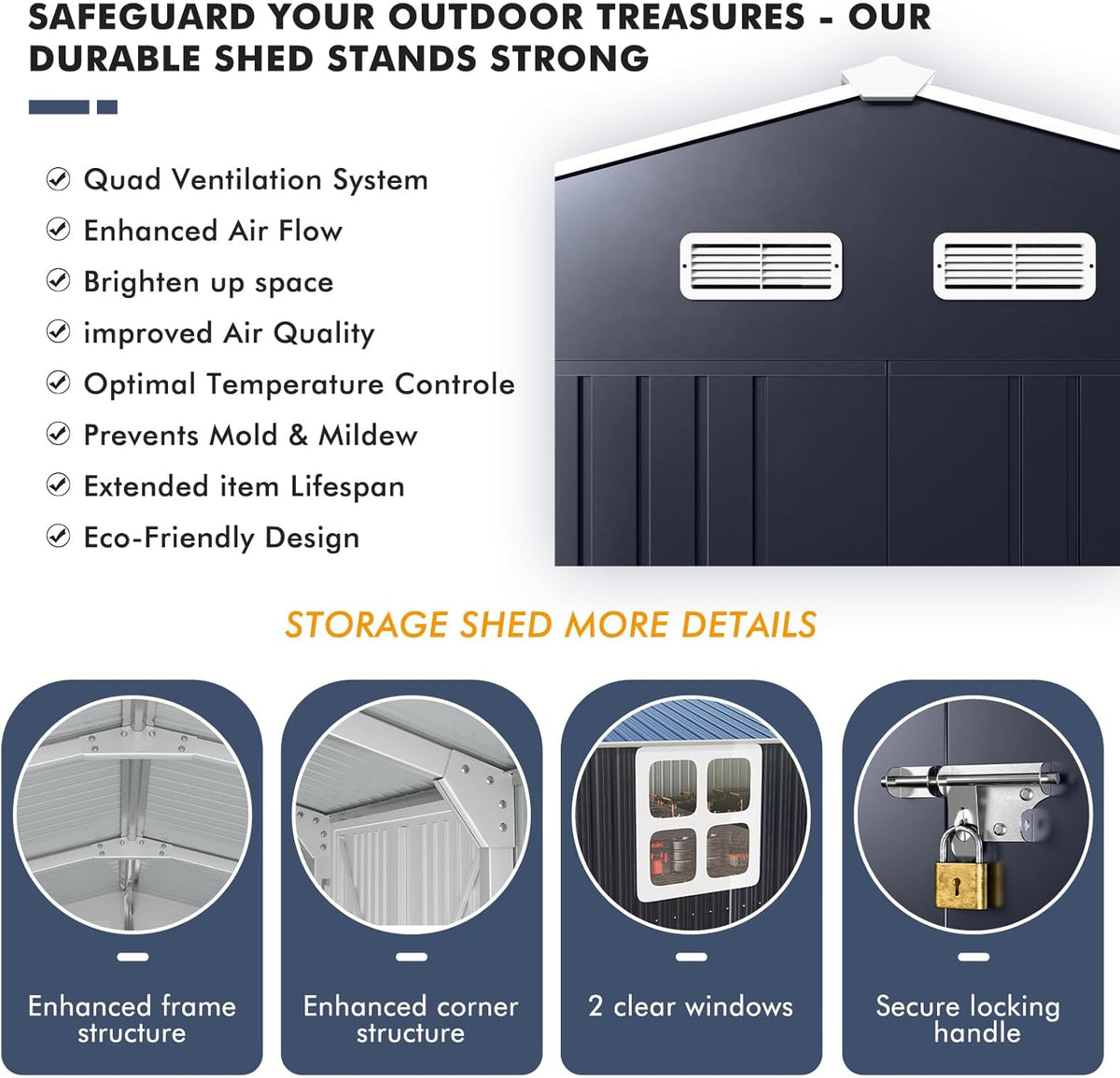 Metal Shed 10x16 FT Large with Customizable Skylight and Reinforced Steel Frame, Heavy-Duty Galvanized Steel Big Garden Sheds with Lockable Doors,4 Pane Windows, Large Utility Tool Sheds