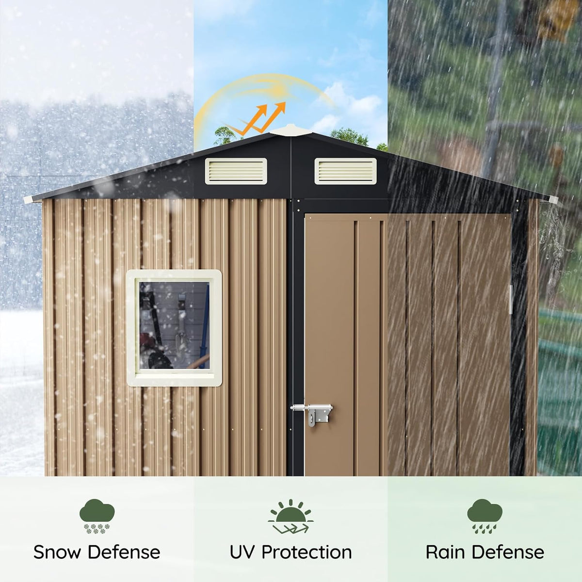 6x4 FT Outdoor Metal Storage Shed, Single Door, 1 Clear Window, Tool Shed for Garden, Patio, Backyard Brown