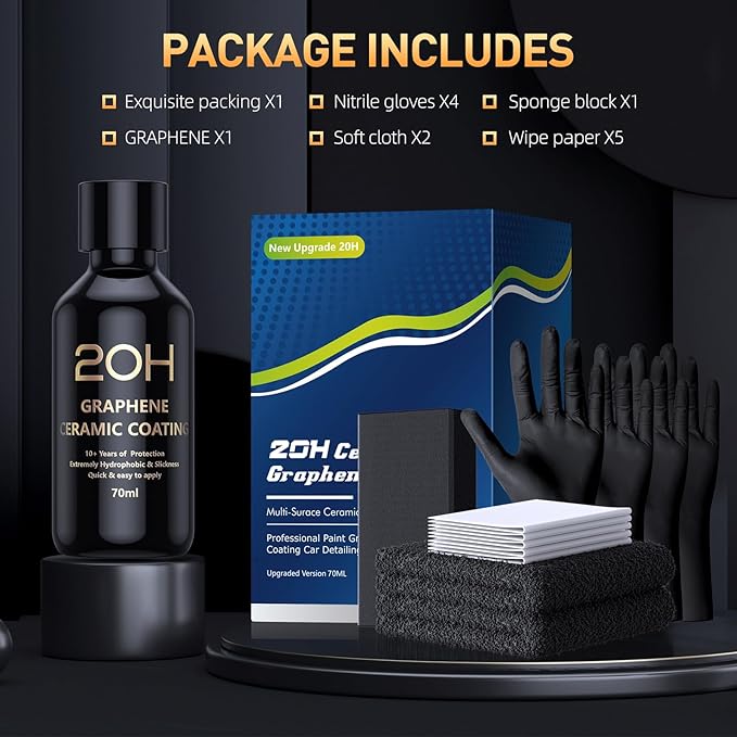 20H Advanced Graphene Ceramic Coating for Cars (70ml) - Car Detailing Kit, 10+ Years of Long Lasting Protection, Apply After Car Wash & Paint Correction, Ultra High Gloss