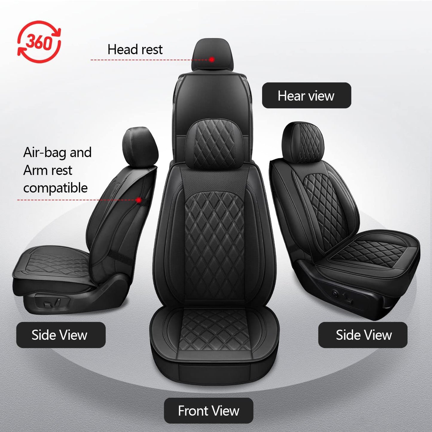 MIROZO 2PCS Front Seat Covers for Dodge Ram,Waterproof Truck Seat Cover Compatible with 2009-2025 RAM 1500 2500 3500 Truck Pickup Crew Quad Cab (2PCS Front,Black)