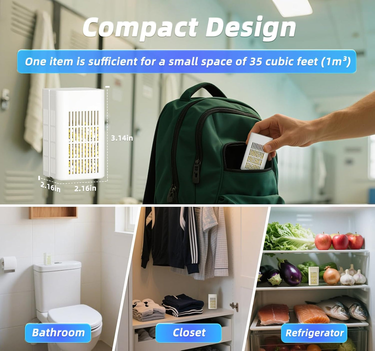Unscented Household Odor Eliminator for Strong Odor, Deodorizer for Small Spaces Such as Cars, Shoe Cabinets, Closets, Fridge - Deodorizer More Effective than Activated Charcoals Air Purifying Bag