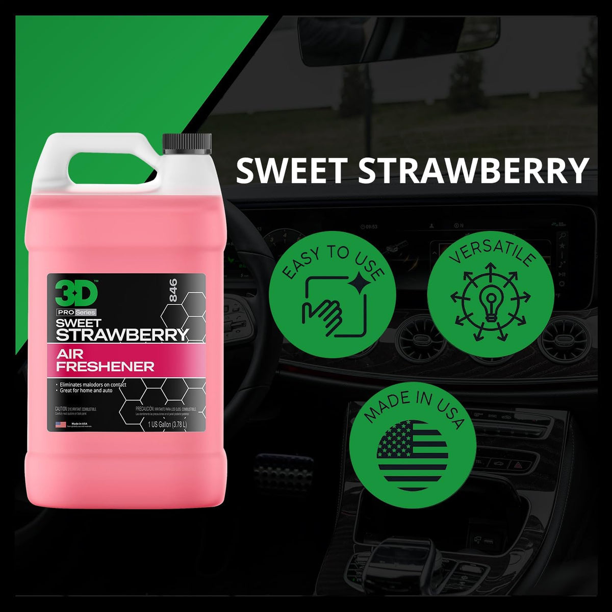 3D Water Based Odor Eliminator | Made in USA | All Natural | No Harmful Chemicals | Air Freshener (Sweet Strawberry Scent)