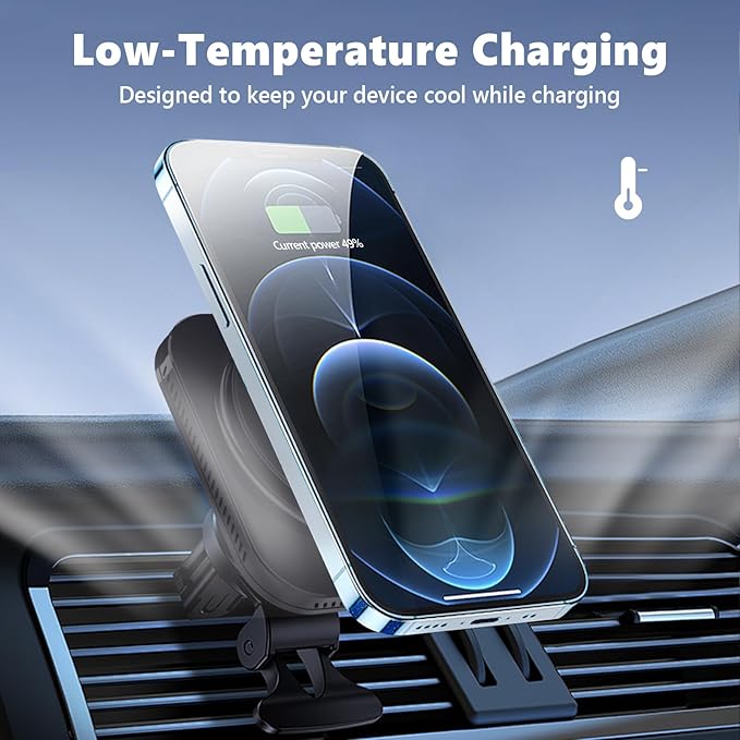 15W Magsafe Car Mount Charger, Magnetic Phone Holder for Car, Air Vent/Dashboard Wireless Charger for iPhone 16 15 14 13 12 Pro Max, Samsung Galaxy S25 Ultra S24 S23+, etc. Fast Charging