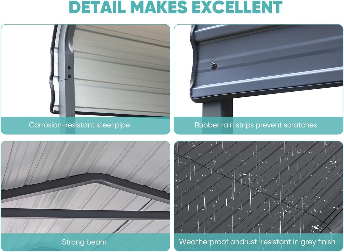 Metal Carport,Carport Canopy 12x20 Heavy Duty All Weather,Car Tent Garage with Galvanized Metal Roof,Metal Car Port for Snow,Outdoor Car Shelter
