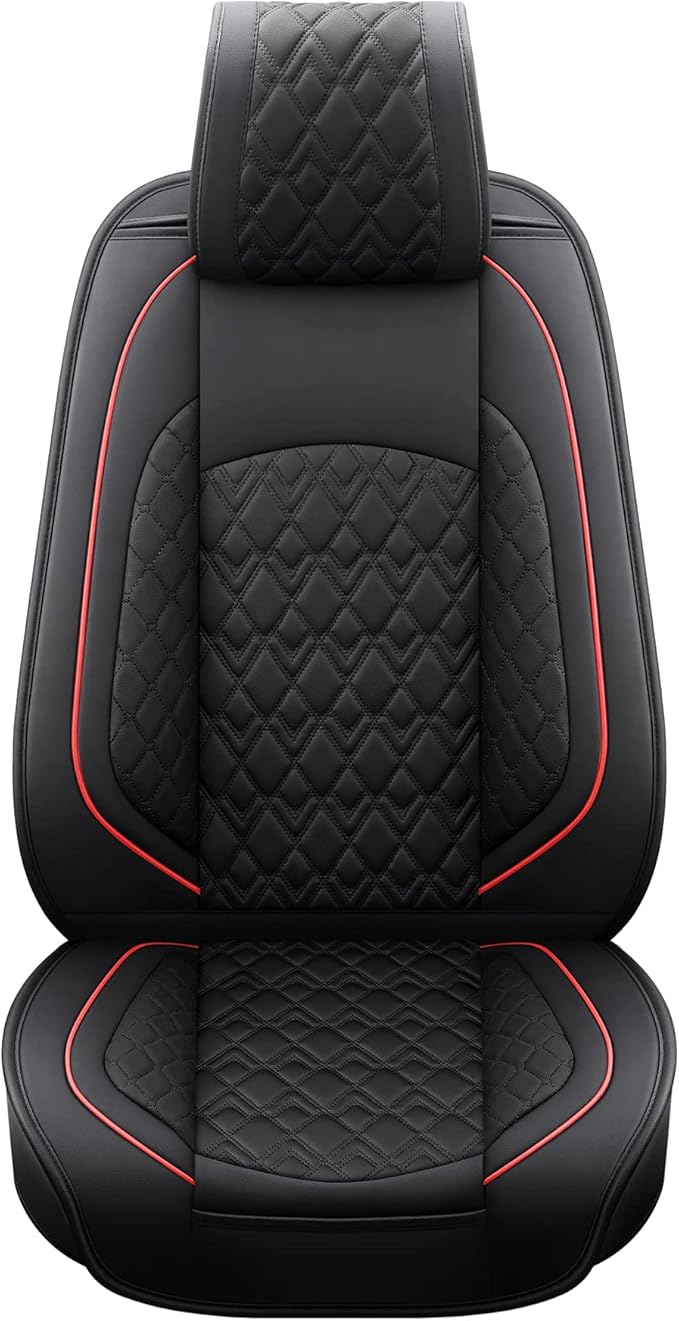 JOJOBAY Car Seat Covers for Dodge Ram 2 Pcs Front,Fit Ram 2009-2025 1500/2500/3500 Pick-up Truck,Crew,Regular,Quad,Mega Cab,Waterproof Leather Seat Covers Protectors(2 PCS Front,Black/Red)