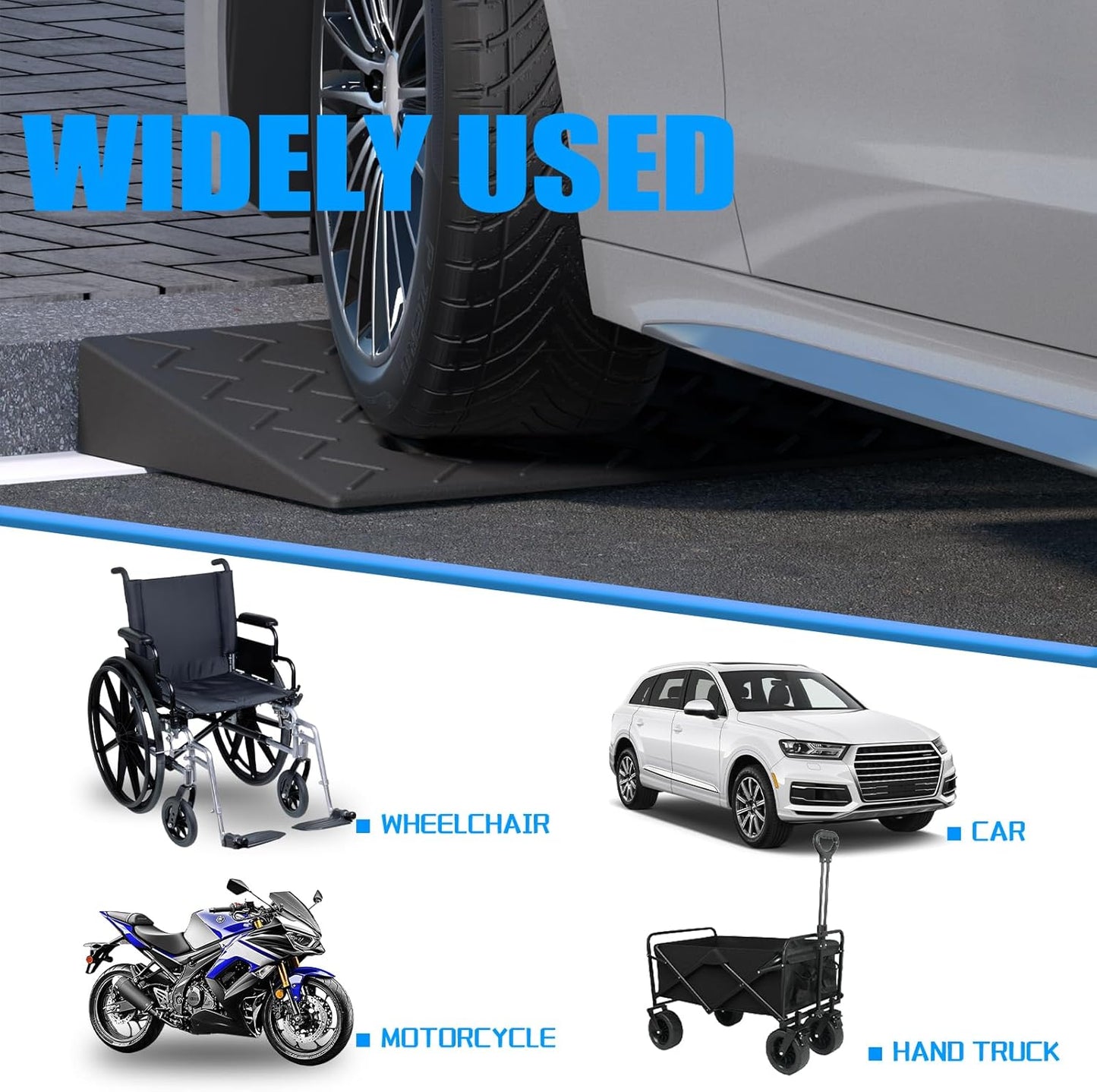 Heavy Duty Rubber Curb Ramps, 2'' Rise, 2 Pack, 6600 LBS/3T Capacity, for Driveway, Loading Dock, Bike, Vehicle, Warehouse, Sidewalk, Wheelchair