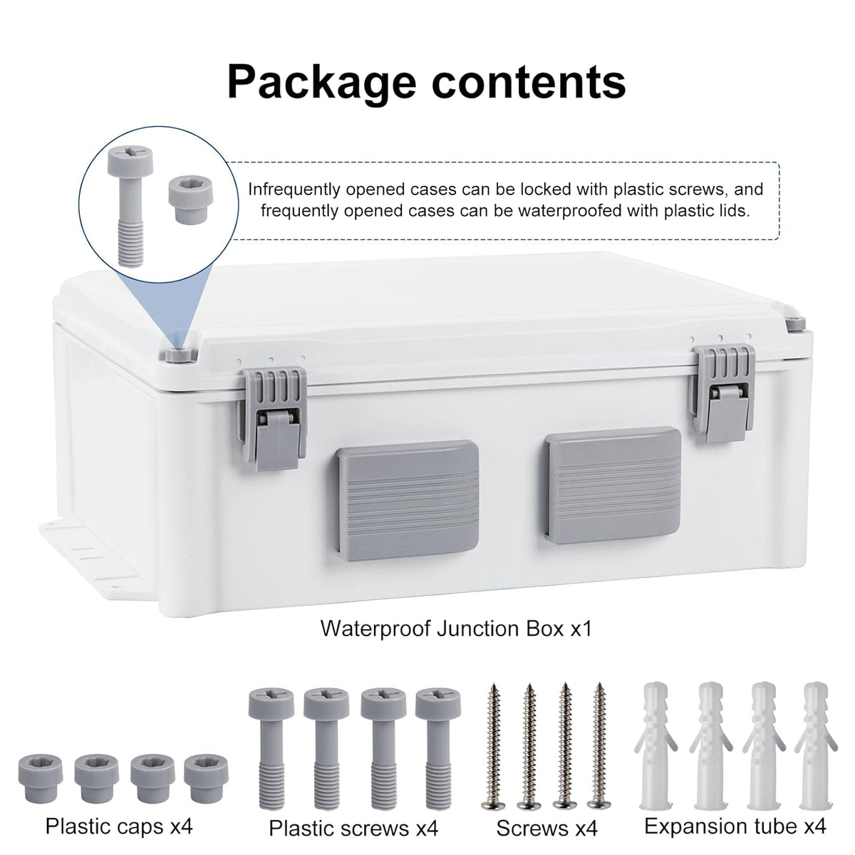 Outdoor Electrical Junction Box, ABS Water Resistant Enclosure with Internal Mounting Panel & Hinged Cover (15" H x 11" L x 6" W)