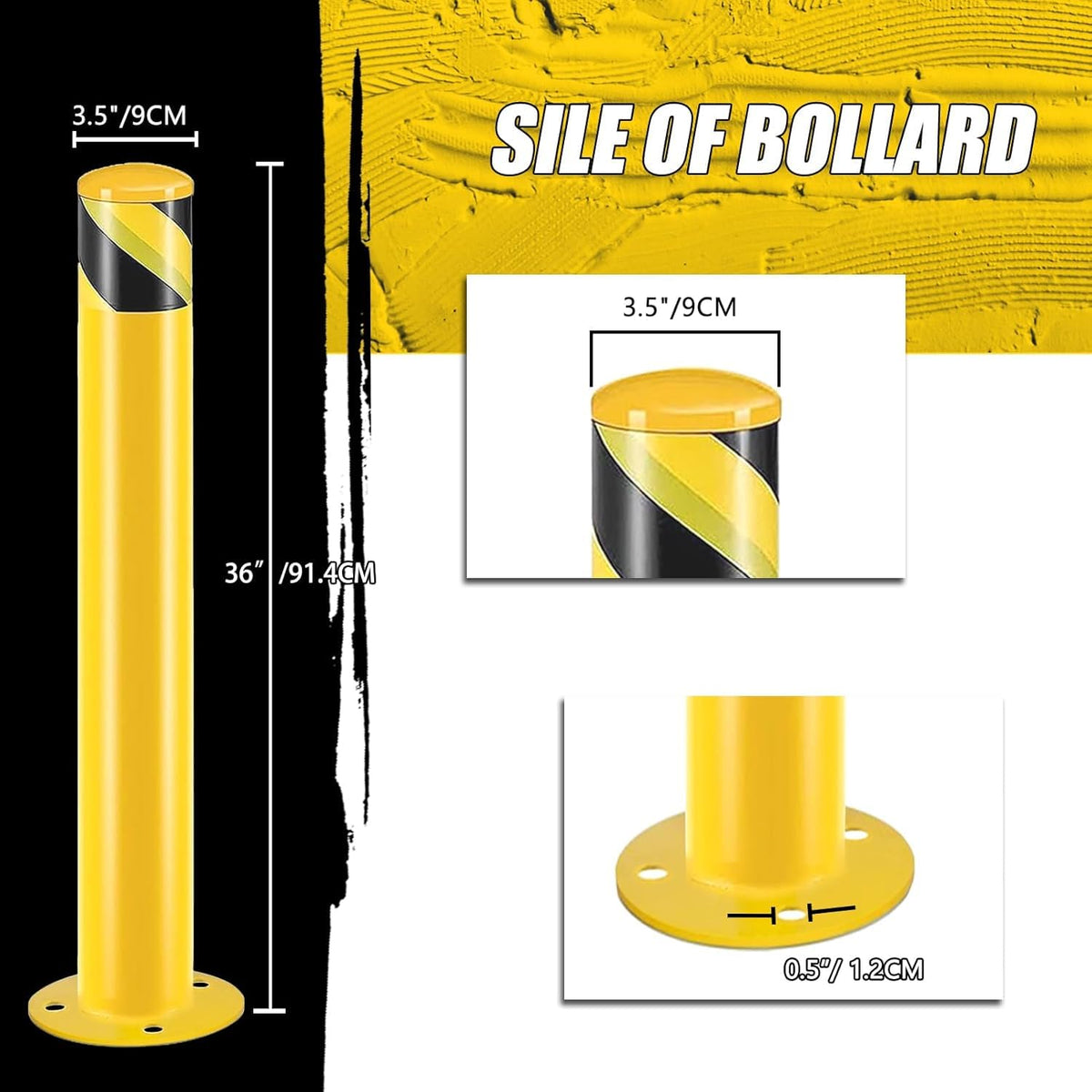 Safety Bollard Post, 36" H Steel Bollards,3.5" D Parking Bollard, Yellow Powder Coated Safety Parking Barrier Post, for Traffic Sensitive Areas (3, 36" H*3.5" D)