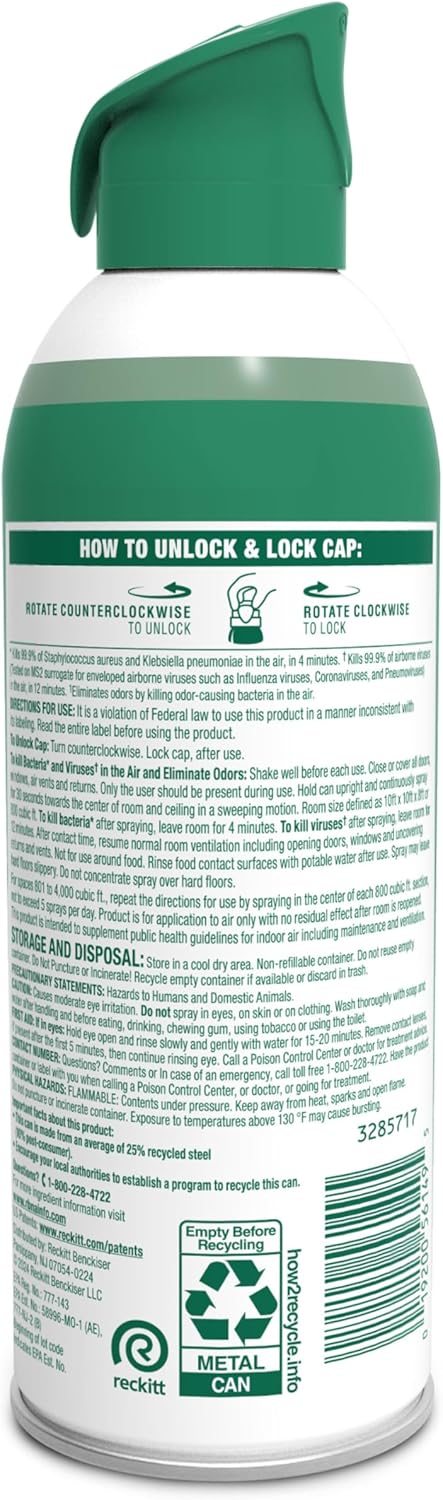 Lysol Air Sanitizer Spray with Odor Eliminator for Home & Office, Sanitizing Spray, Air Freshener Alternative, Mountain Spring Scent, 10 oz (Pack of 3)
