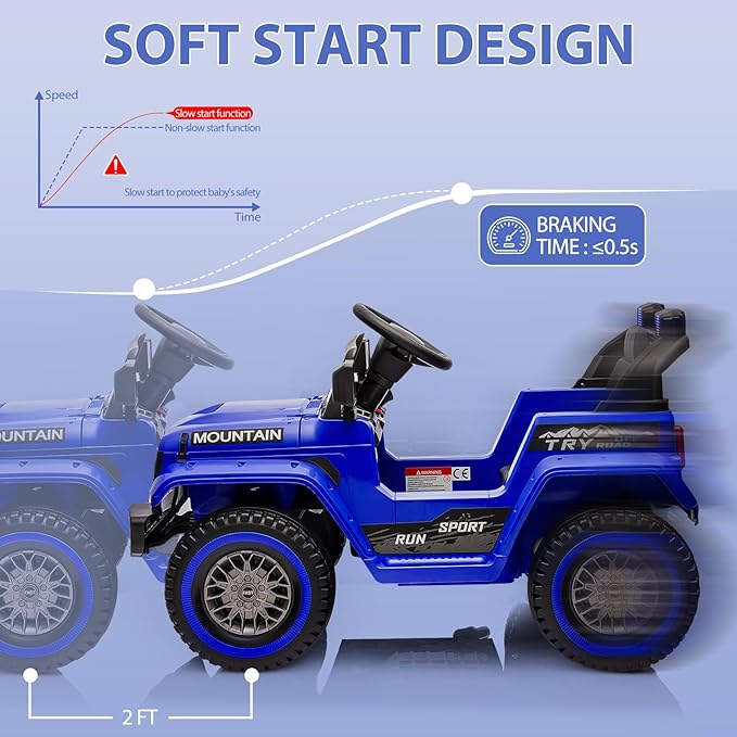 12V Kids Ride on Truck Car, 4 Wheeler Electric Vehicles with Remote Control, Spring Suspension, 3 Speeds, LED Lights, Music, MP3, Battery Powered Ride on Toy Gift for Boys Girls, Dark Blue